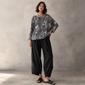 XCVI Bowie Top Blue Mountains Cave Wash Rayon Terry S Oversized Lagenlook Boho